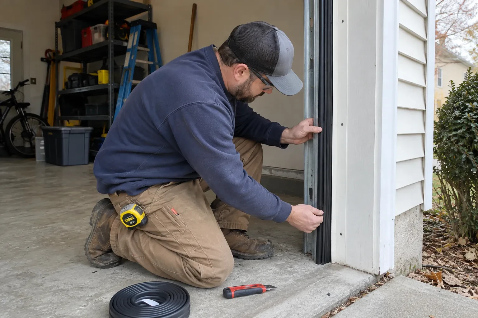Illustrative garage doors scene; not an actual job